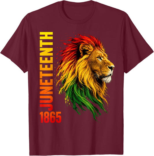 Juneteenth Lion Black African June 19th Men Women Kids T-Shirt - T-Shirt | Maroon