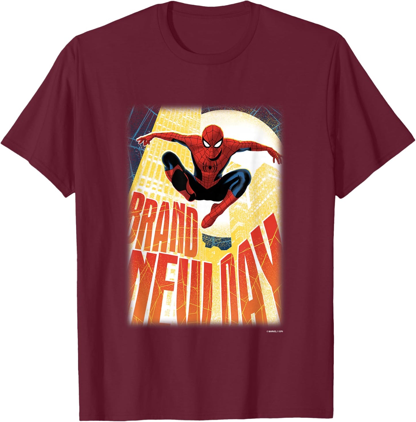 Marvel Spider-Man Day NYC Back in Action Poster T-Shirt - T-Shirt | Maroon