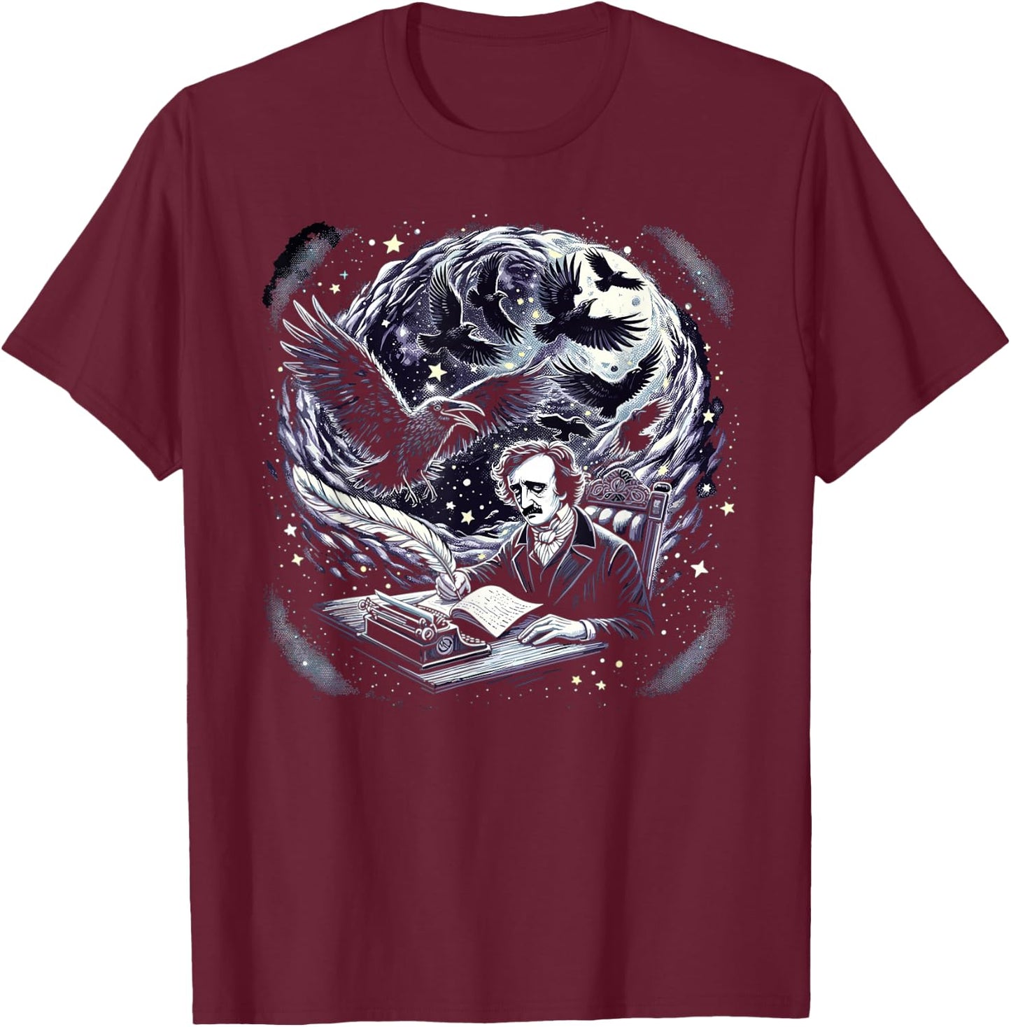Edgar Allan Poe Raven Gothic Literature Macabre Poetry T-Shirt - T-Shirt | Maroon