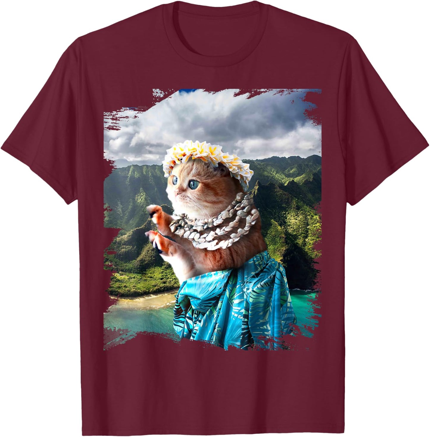Funny Aloha Hawaiian Cat T-Shirt - T-Shirt | Maroon