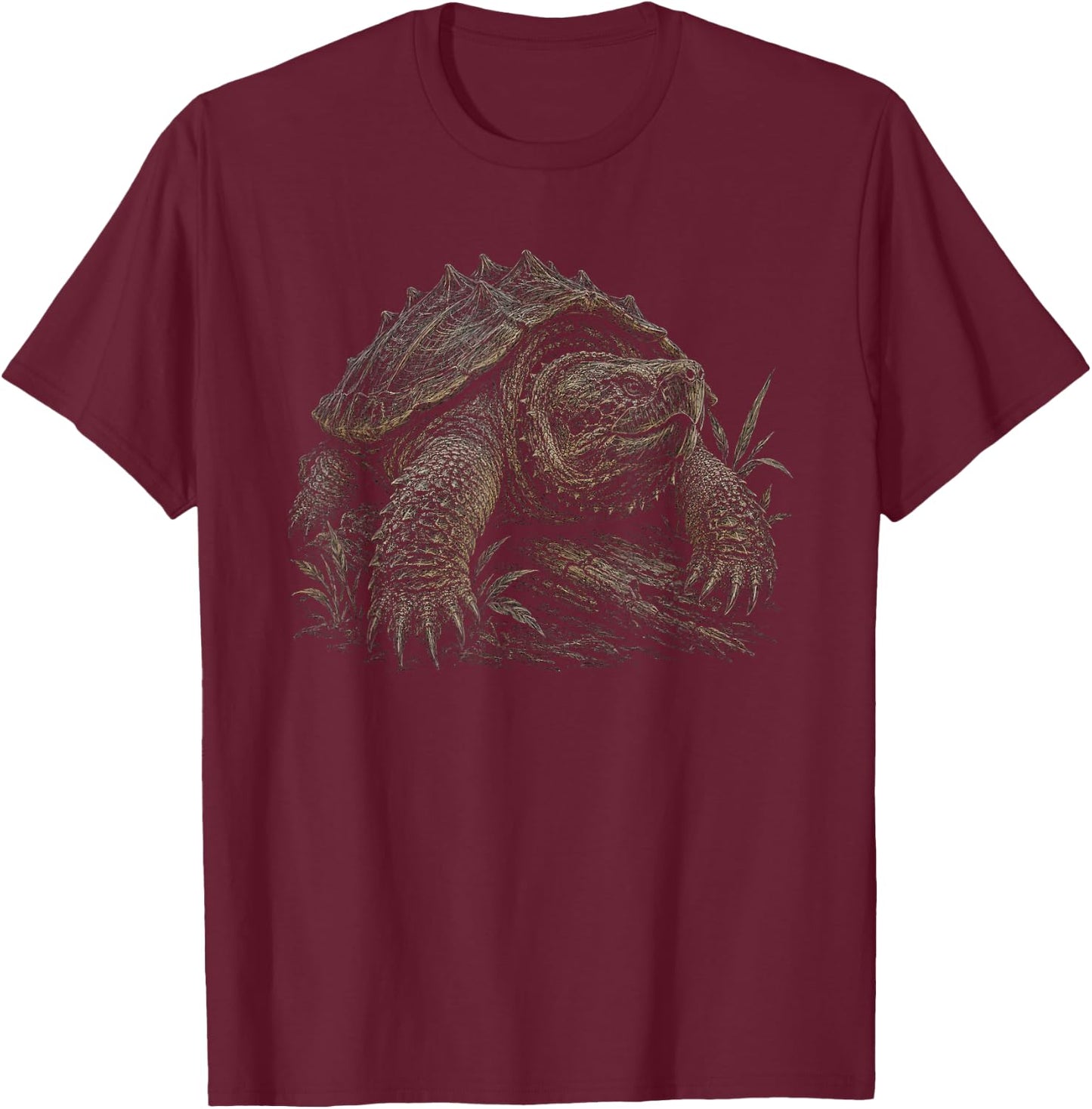 Snapping Turtle Graphic Artwork Design T-Shirt - T-Shirt | Maroon