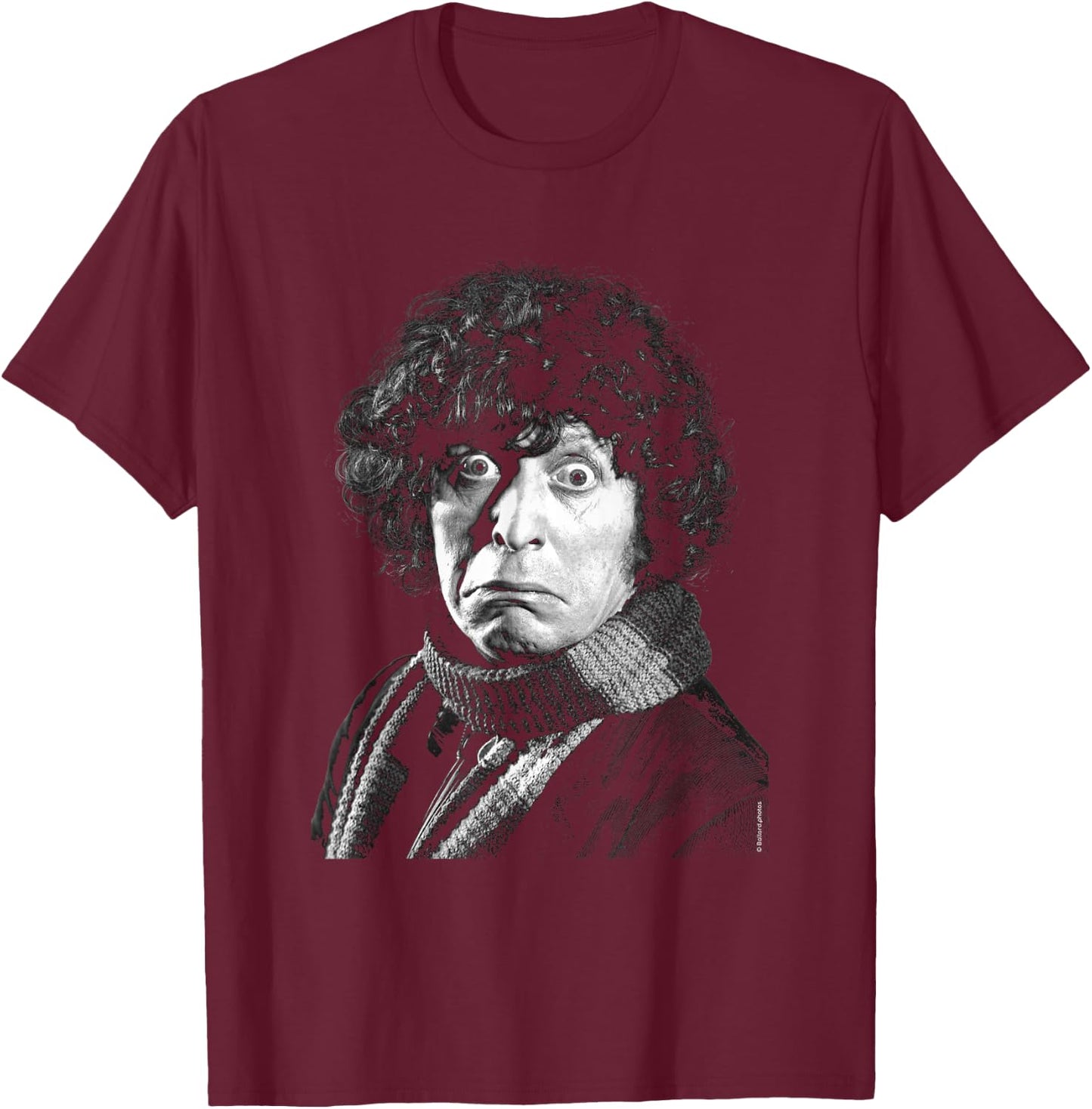 Tom Baker Scared Expression Doctor Who Black & White T-Shirt - T-Shirt | Maroon
