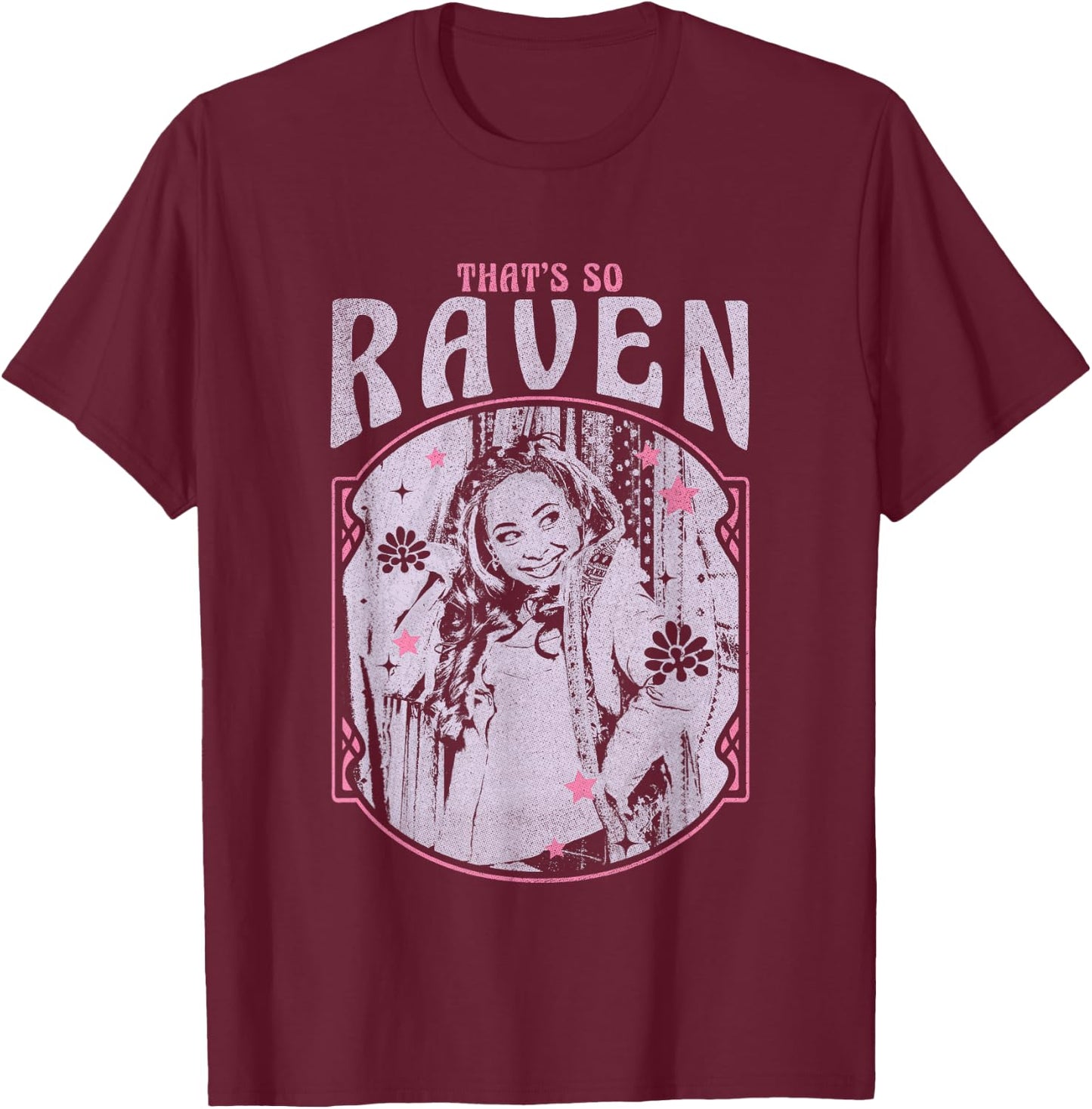 Disney That's So Raven Distressed Black & White Portrait T-Shirt - T-Shirt | Maroon
