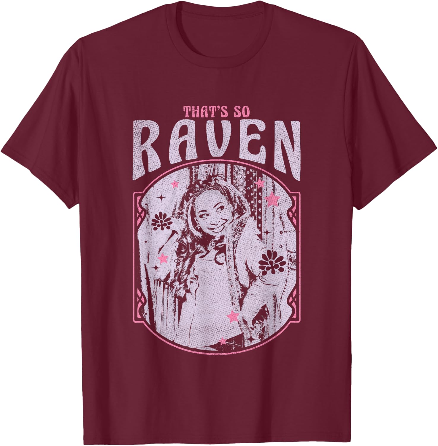 Disney That's So Raven Distressed Black & White Portrait T-Shirt - T-Shirt | Maroon