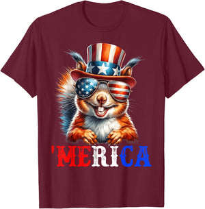 Merica Squirrel Patriotic 4th of July Funny Kids Men Women T-Shirt - T-Shirt | Maroon
