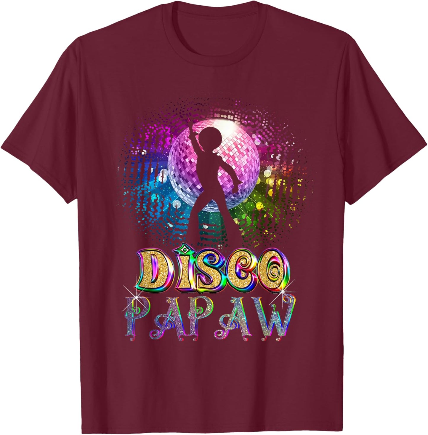 Funny Disco Papaw - Retro 70's Seventies Themed Disco Ball T-Shirt - T-Shirt | Maroon