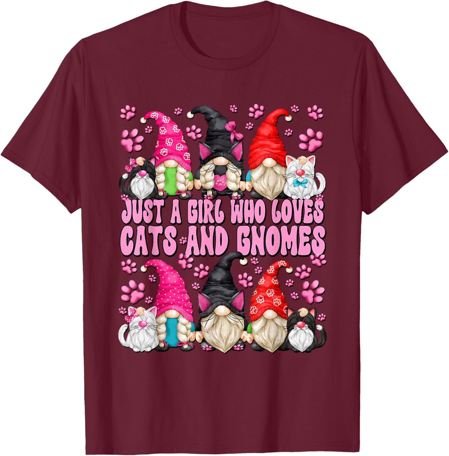 Cat Owner Must Haves For Girls Who Loves Cats And Gnomes T-Shirt - T-Shirt | Maroon