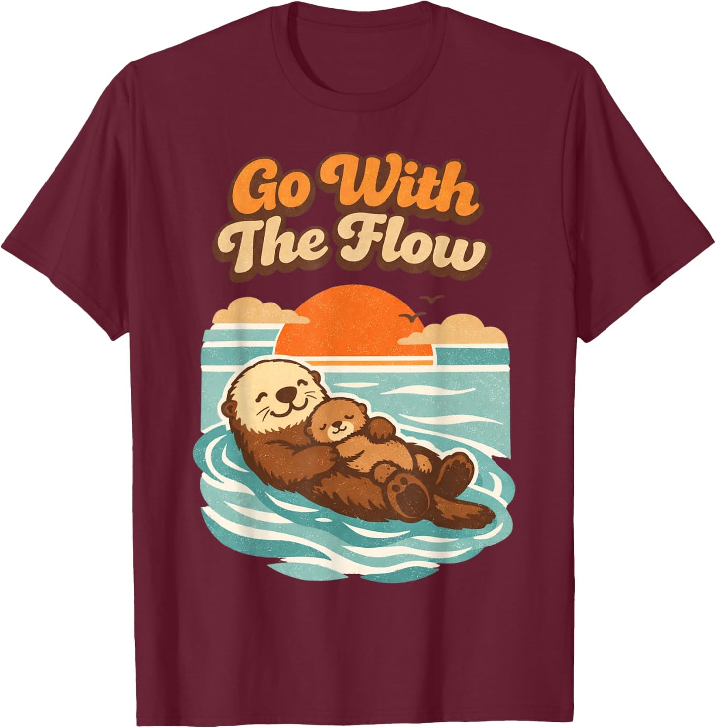Go with The Flow Sea Otter Retro Animal T-Shirt - T-Shirt | Maroon