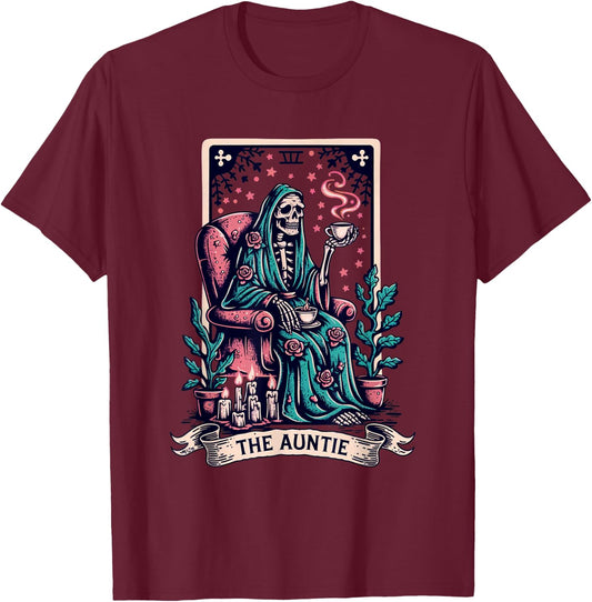The Aunt Tarot Card Women Skeleton Aunty Coffee Lover T-Shirt - T-Shirt | Maroon