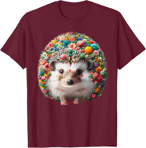 Floral Aesthetic Hedgehog Lover Stuff Hedgehog T-Shirt - T-Shirt | Maroon