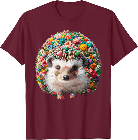 Floral Aesthetic Hedgehog Lover Stuff Hedgehog T-Shirt - T-Shirt | Maroon