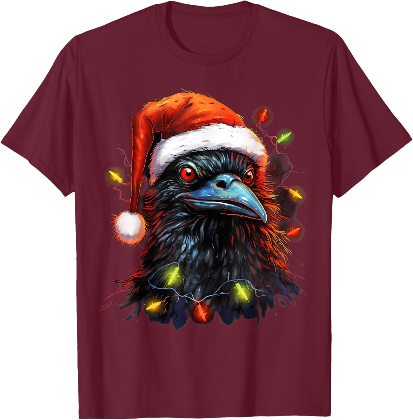 Xmas Raven Tangled Christmas Lights T-Shirt - T-Shirt | Maroon