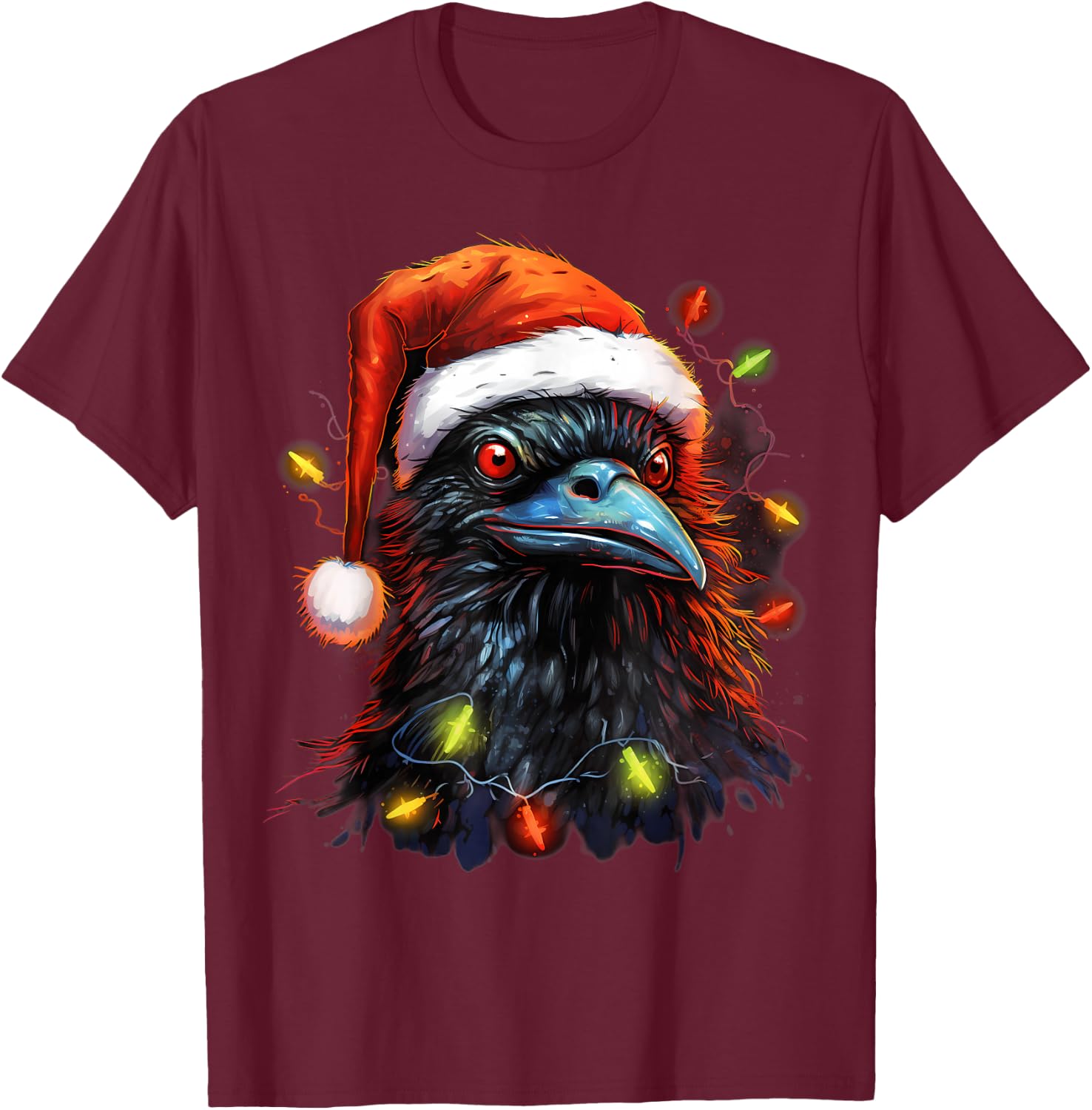Xmas Raven Tangled Christmas Lights T-Shirt - T-Shirt | Maroon