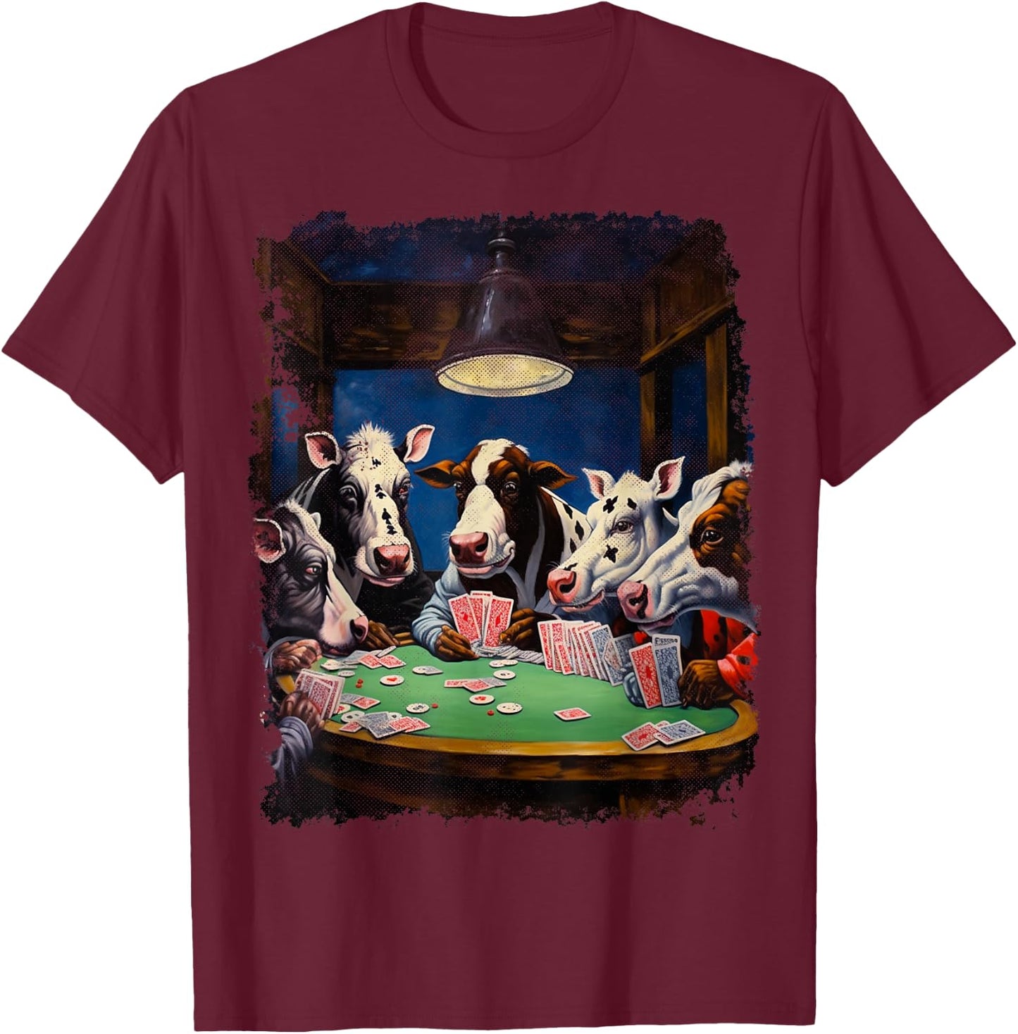 Funny Cow Farm Animal Playing Poker T-Shirt - T-Shirt | Maroon