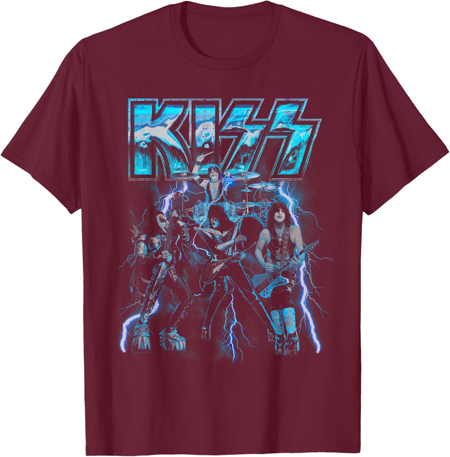 KISS - Blue Lightning T-Shirt - T-Shirt | Maroon