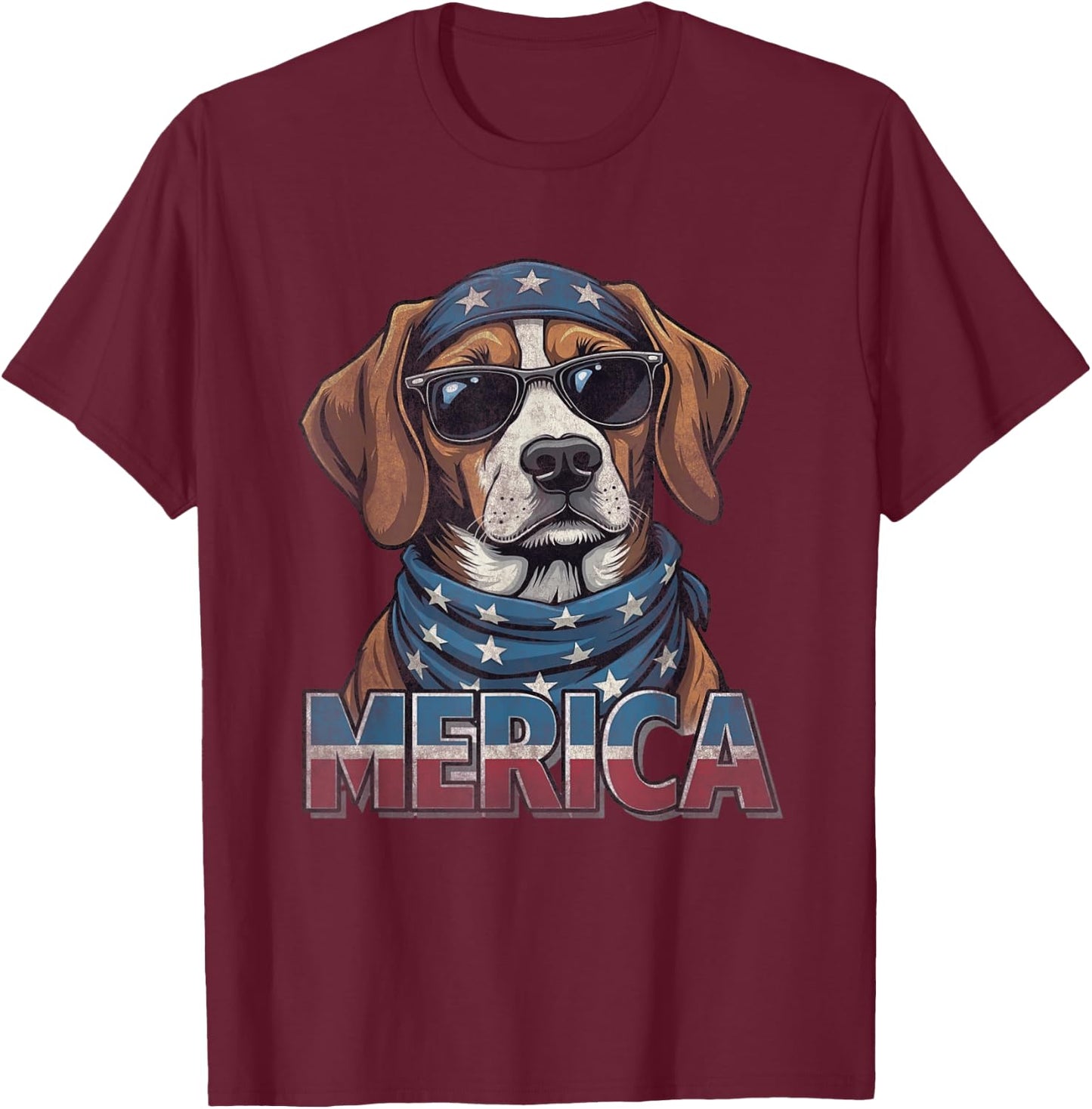 Vintage Beagle 4th of July Merica T-Shirt - T-Shirt | Maroon