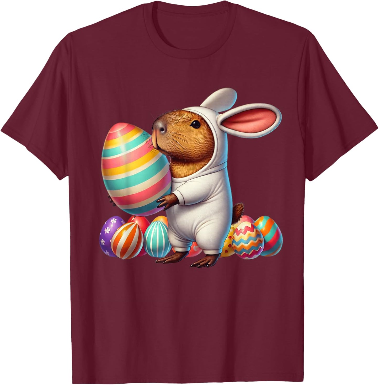 Easter Capybara Bunny Ears Funny Costume Kids Boys Girls T-Shirt - T-Shirt | Maroon