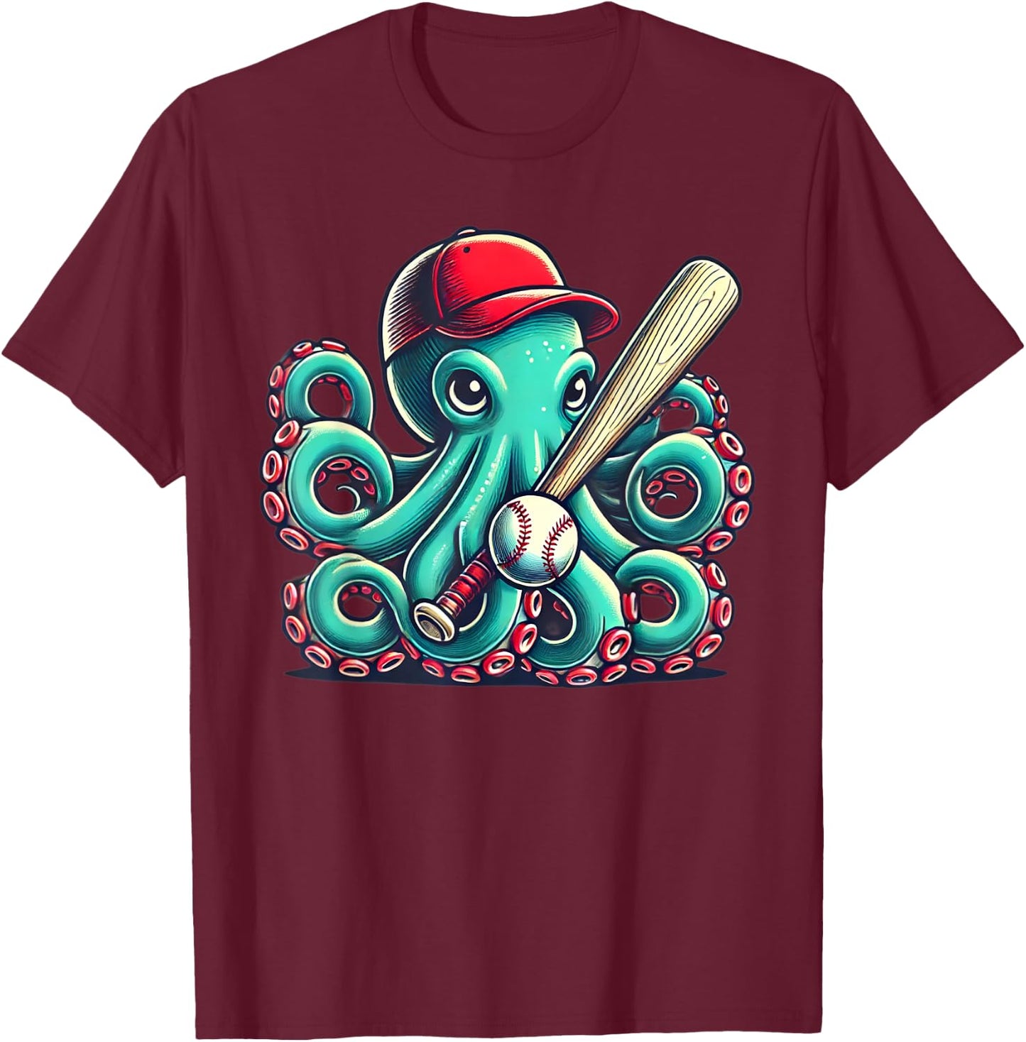 Octopus baseball boys girls sea animals ocean diving T-Shirt - T-Shirt | Maroon