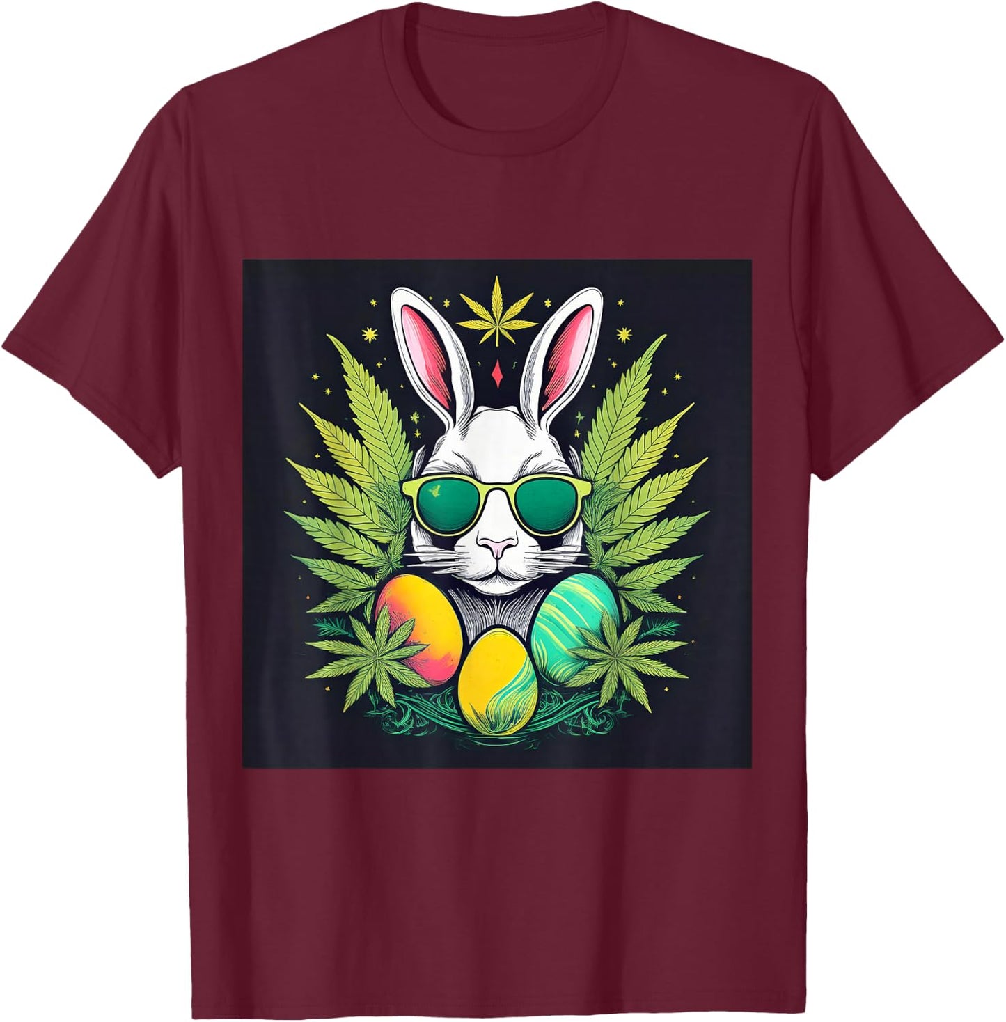 Easter Bunny With Marijuana Leaves 420 Day T-Shirt - T-Shirt | Maroon