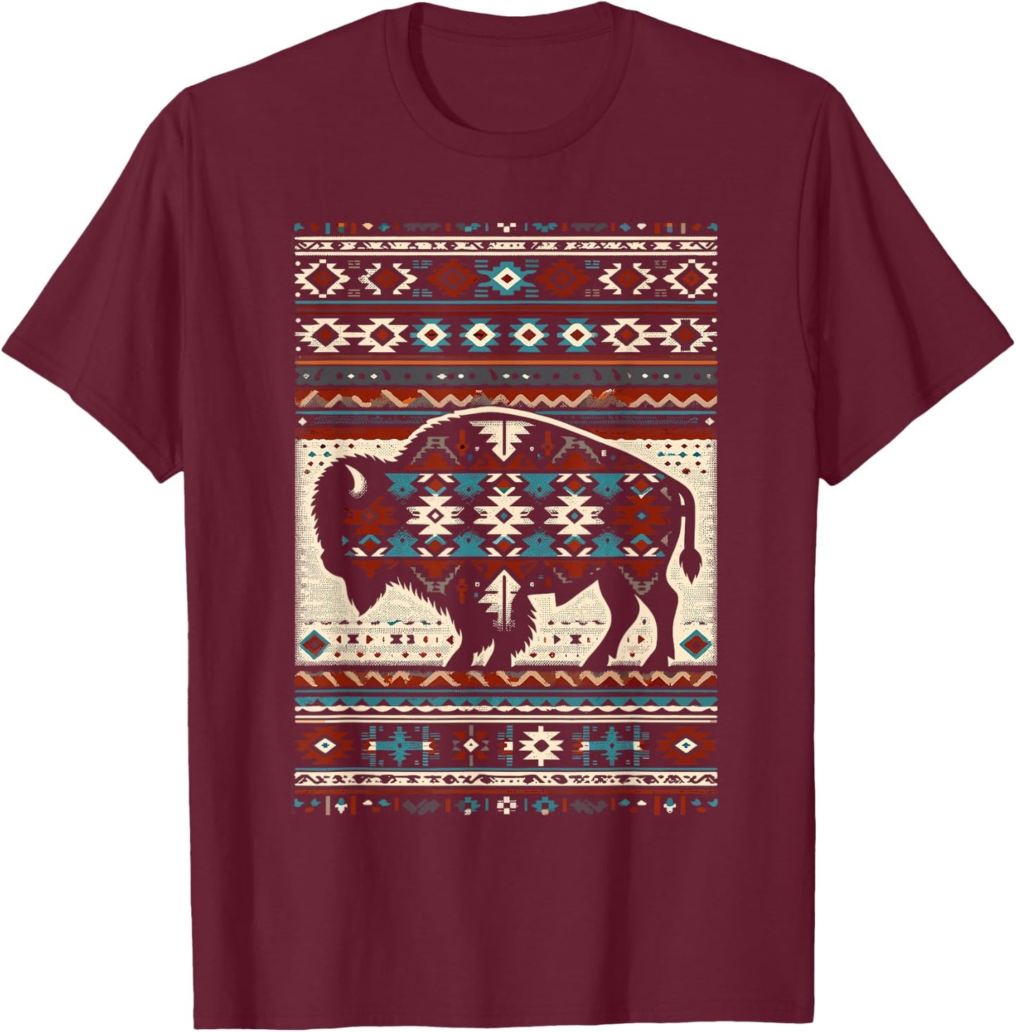 Arizona Buffalo Aztec Indian Southwestern Pattern Vintage T-Shirt - T-Shirt | Maroon