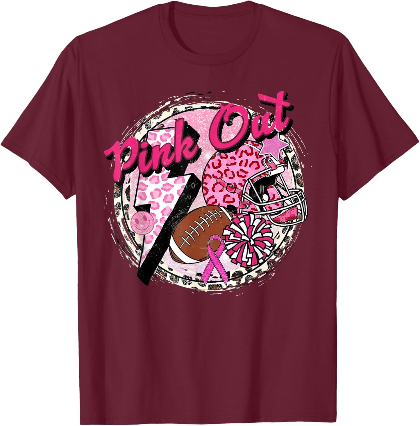 Pink Out American Football Warrior Breast Cancer Awareness T-Shirt - T-Shirt | Maroon