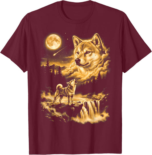 Shiba Inu Howling to The Moon T-Shirt - T-Shirt | Maroon