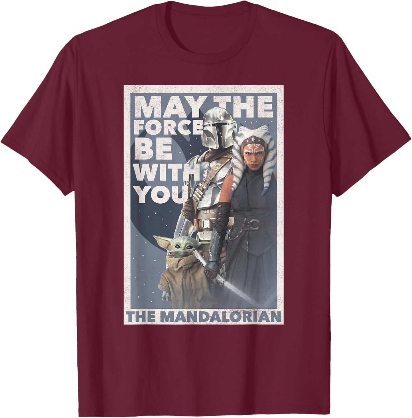 Star Wars: The Mandalorian Ahsoka May The Force Poster R13 T-Shirt - T-Shirt | Maroon