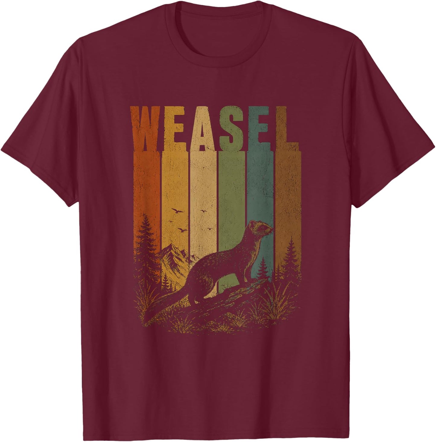 Retro Weasel Artwork Design T-Shirt - T-Shirt | Maroon