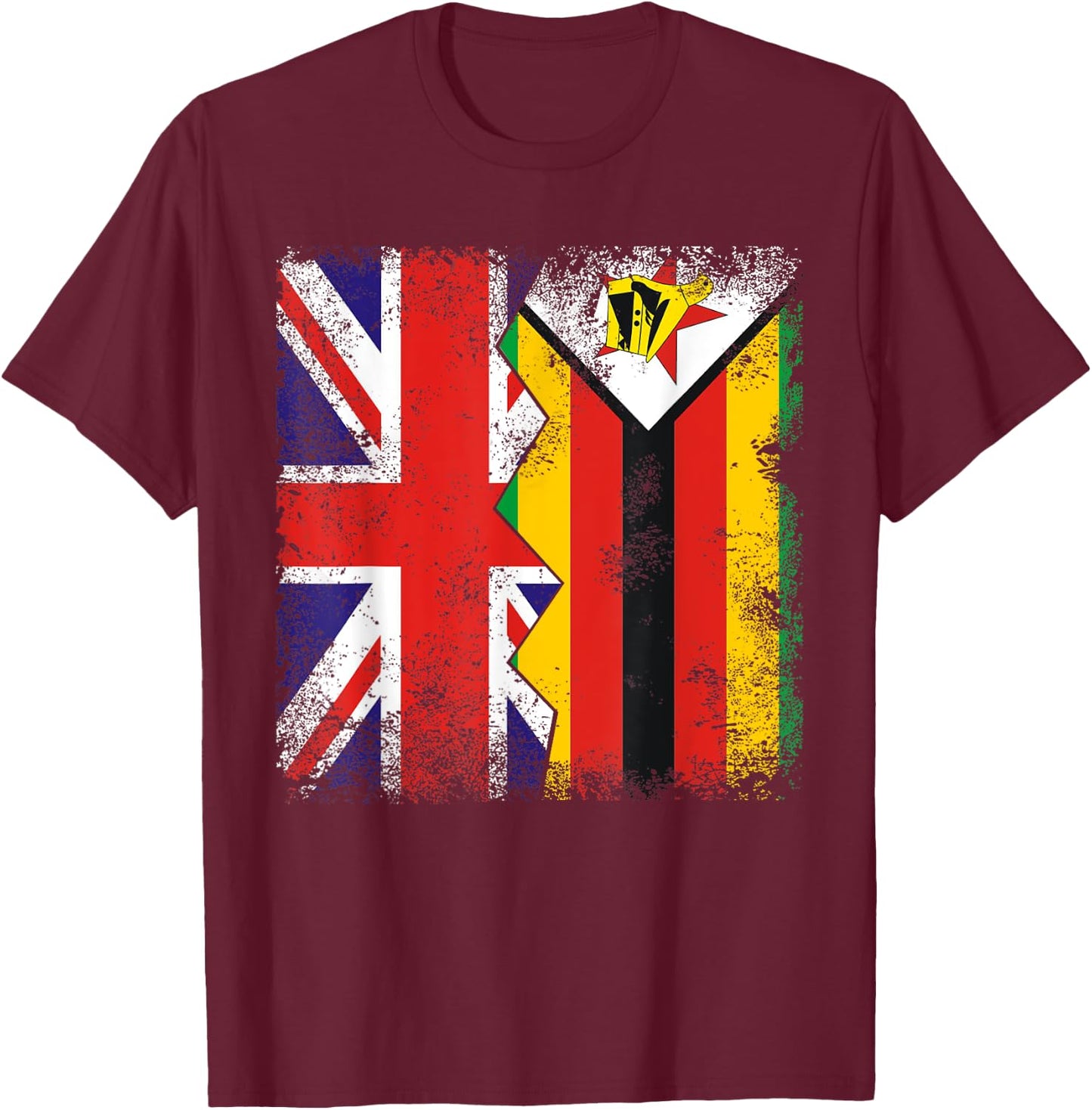 Zimbabwean Roots | Half British Flags | UK Zimbabwe Vintage T-Shirt - T-Shirt | Maroon