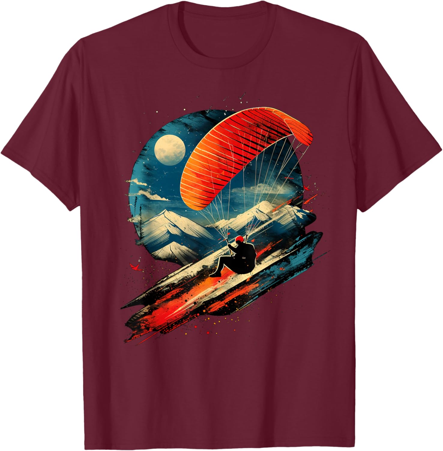Aesthetic paragliding on sports paragliding , Black, S T-Shirt - T-Shirt | Maroon