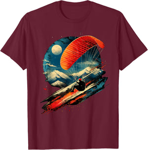 Aesthetic paragliding on sports paragliding , Black, S T-Shirt - T-Shirt | Maroon