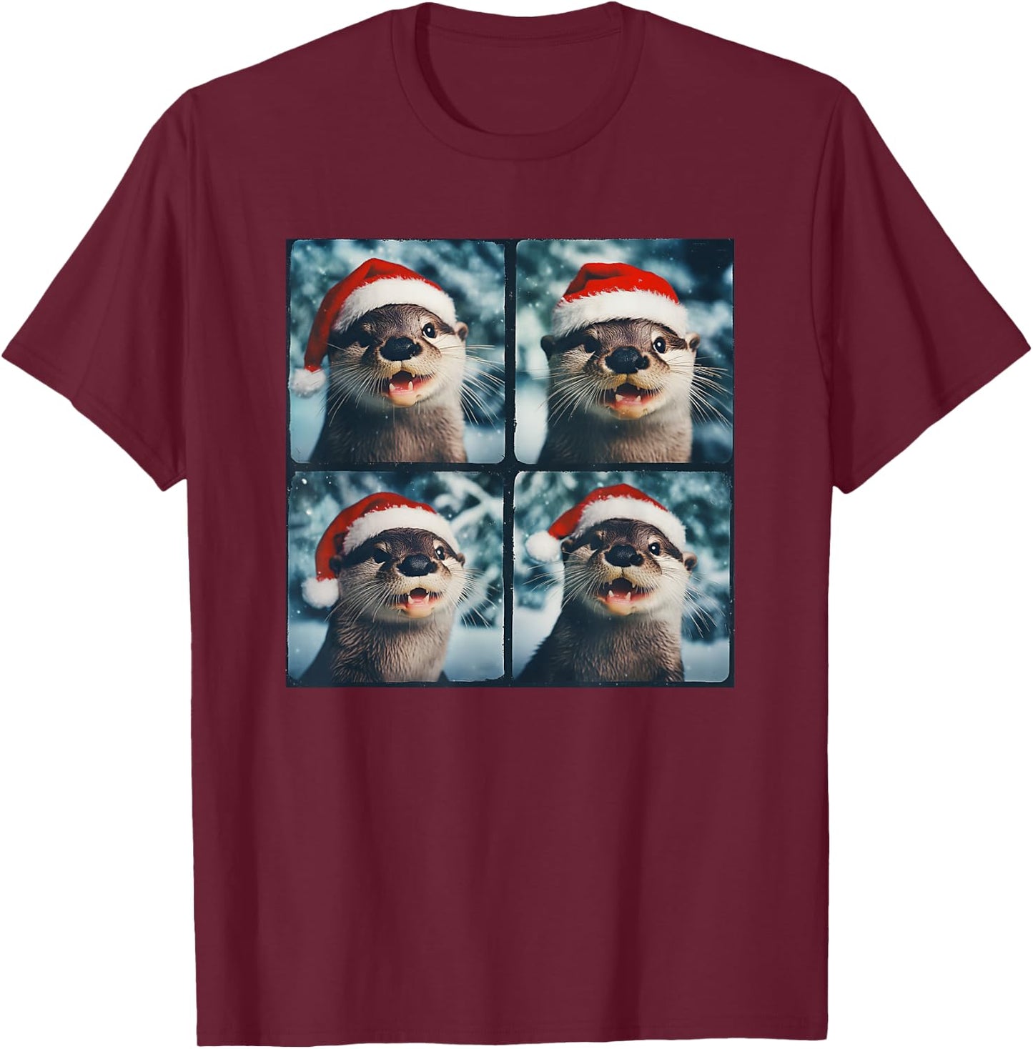 Winter Otter Wearing Santa Hat Christmas Sea Otter Lover T-Shirt - T-Shirt | Maroon