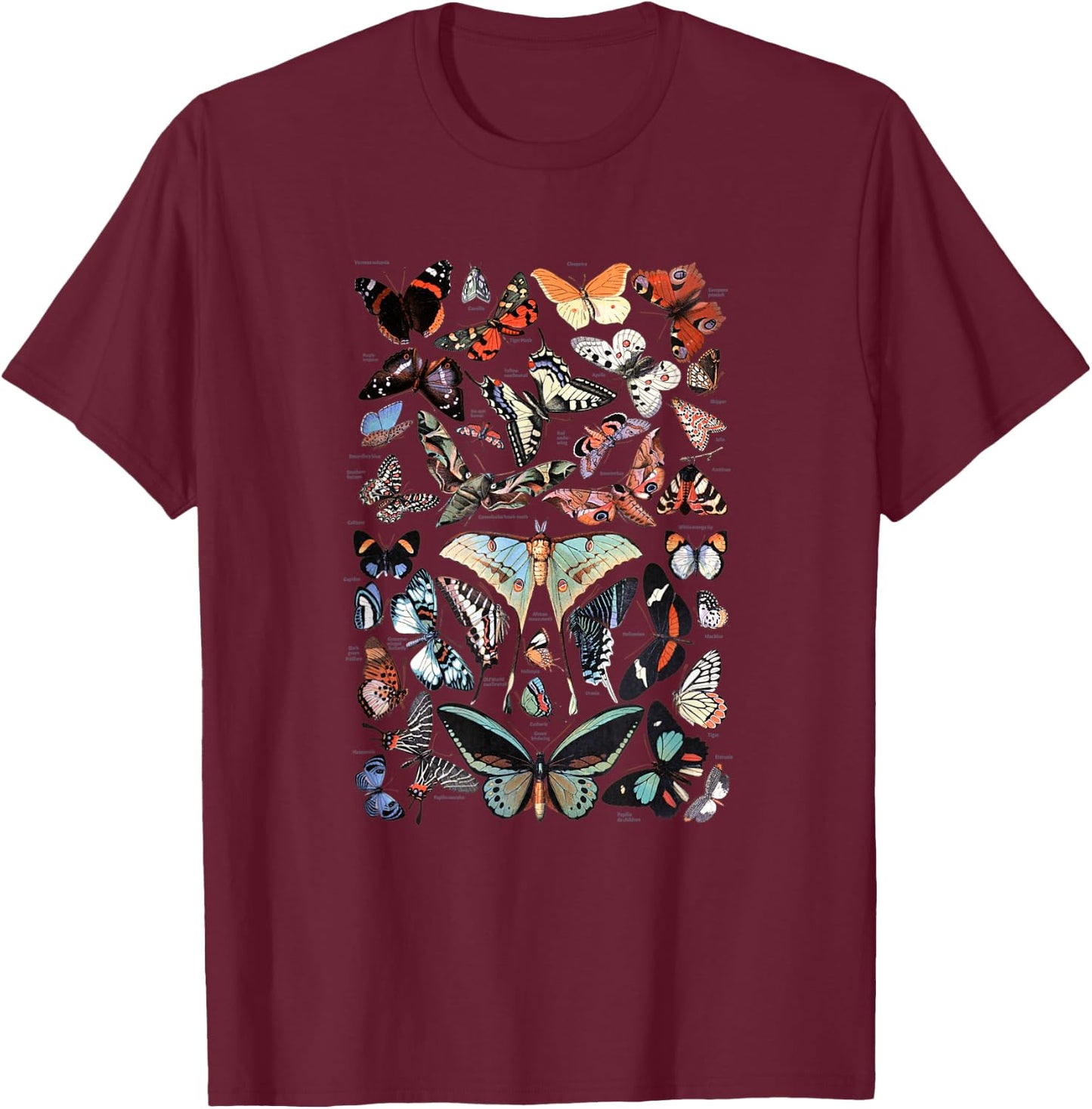 Vintage Butterflies - Butterfly Collection English Names T-Shirt - T-Shirt | Maroon