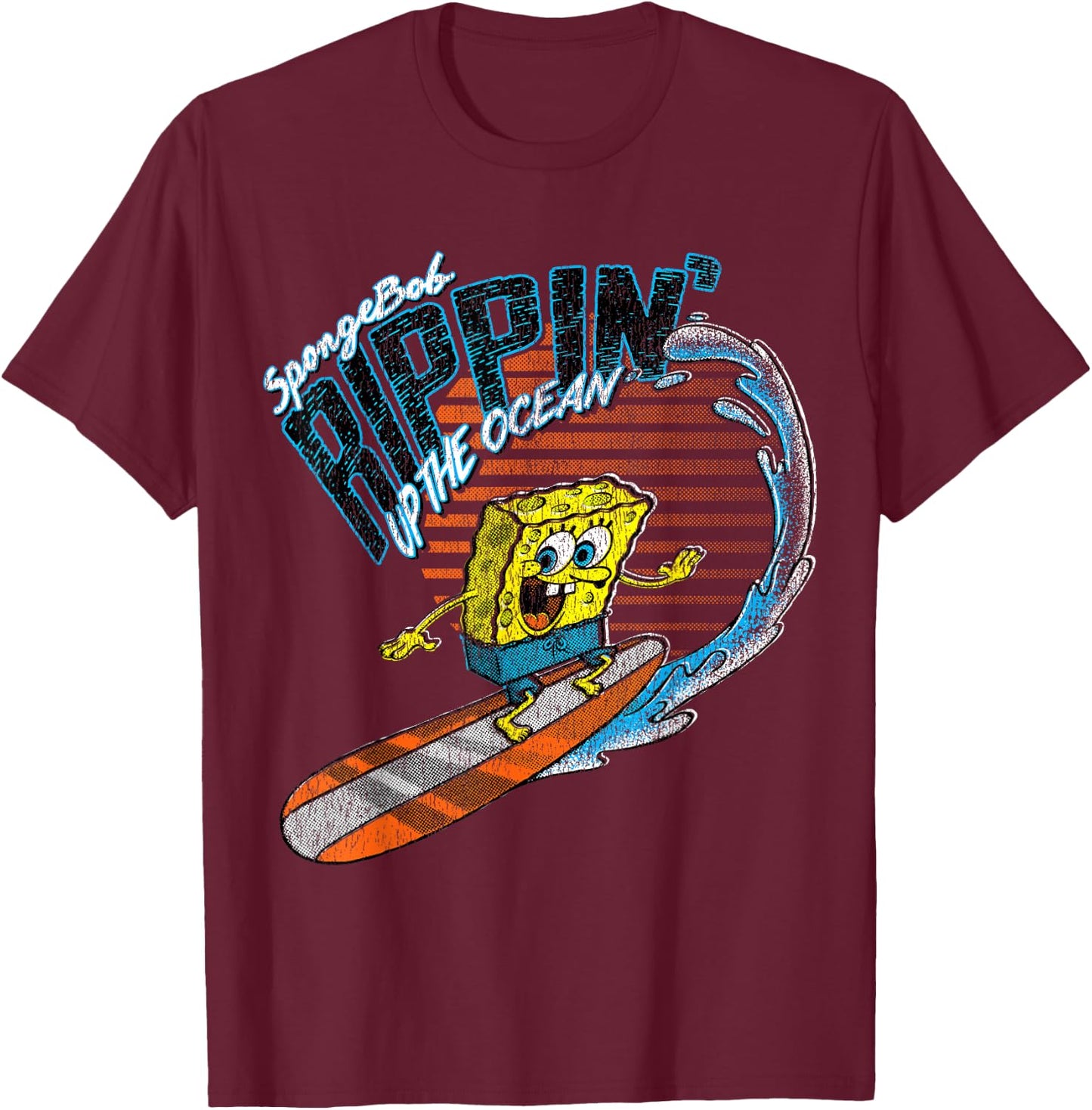 Offizielle Spongebob Schwammkopf Ripping Up the Ocean T-Shirt - T-Shirt | Maroon