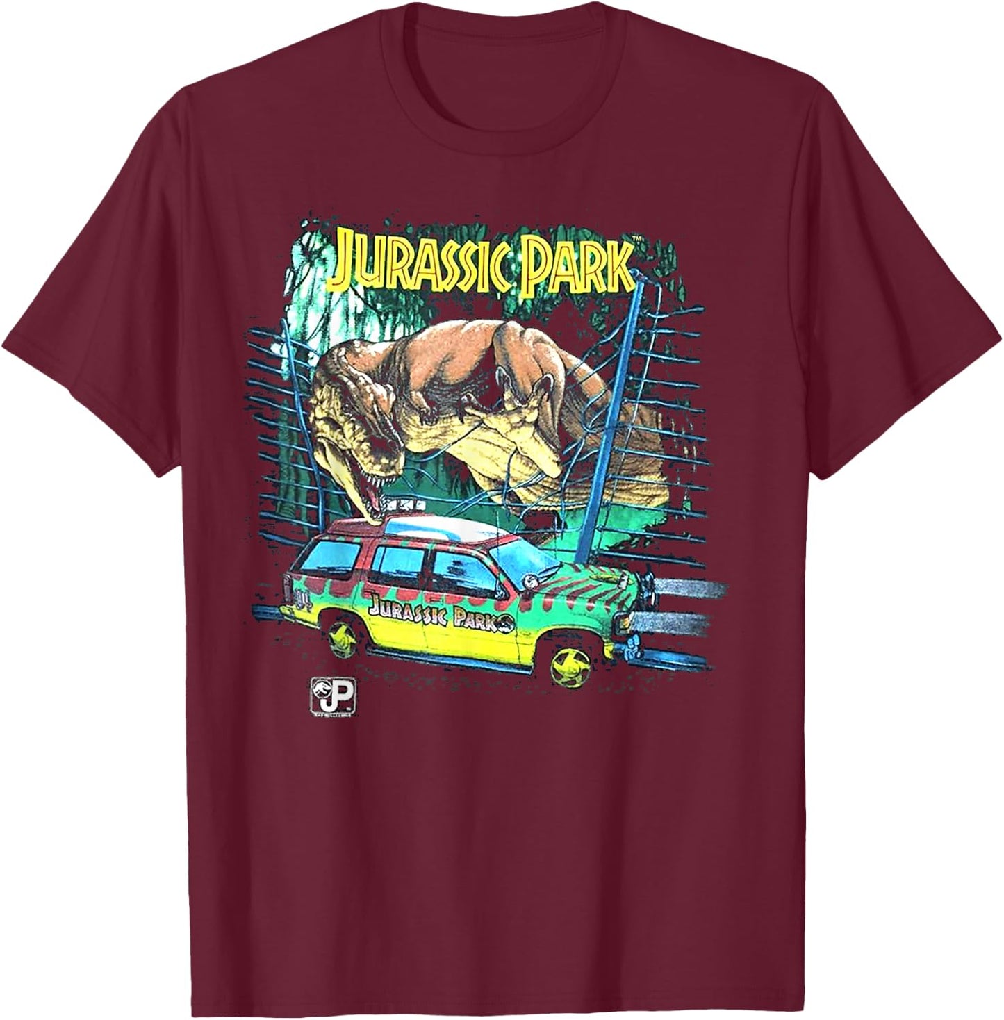 Jurassic Park Vintage Safari Drive Scene T-Shirt - T-Shirt | Maroon