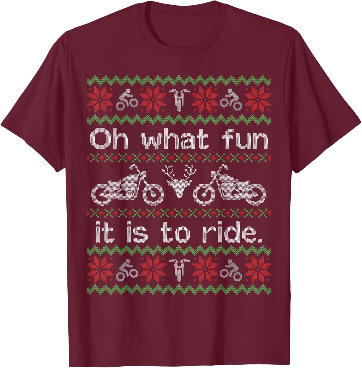 Funny Ugly Sweater Shirt Christmas Motorcycle Hog Biker Gift T-Shirt - T-Shirt | Maroon