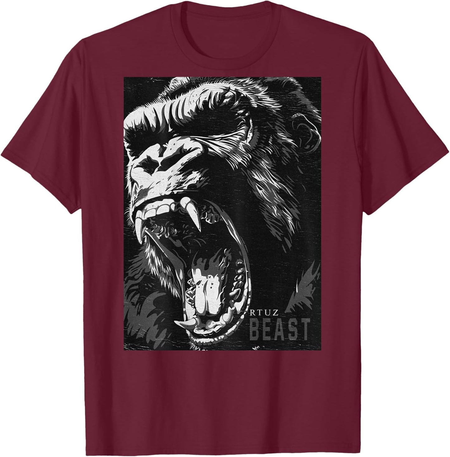 Wild Backprint Gorilla King Animal Monkey Gorilla T-Shirt - T-Shirt | Maroon