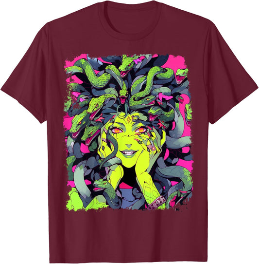 Feminine Greek Mythology Goddess Sexy Medusa Snakes Hair T-Shirt - T-Shirt | Maroon