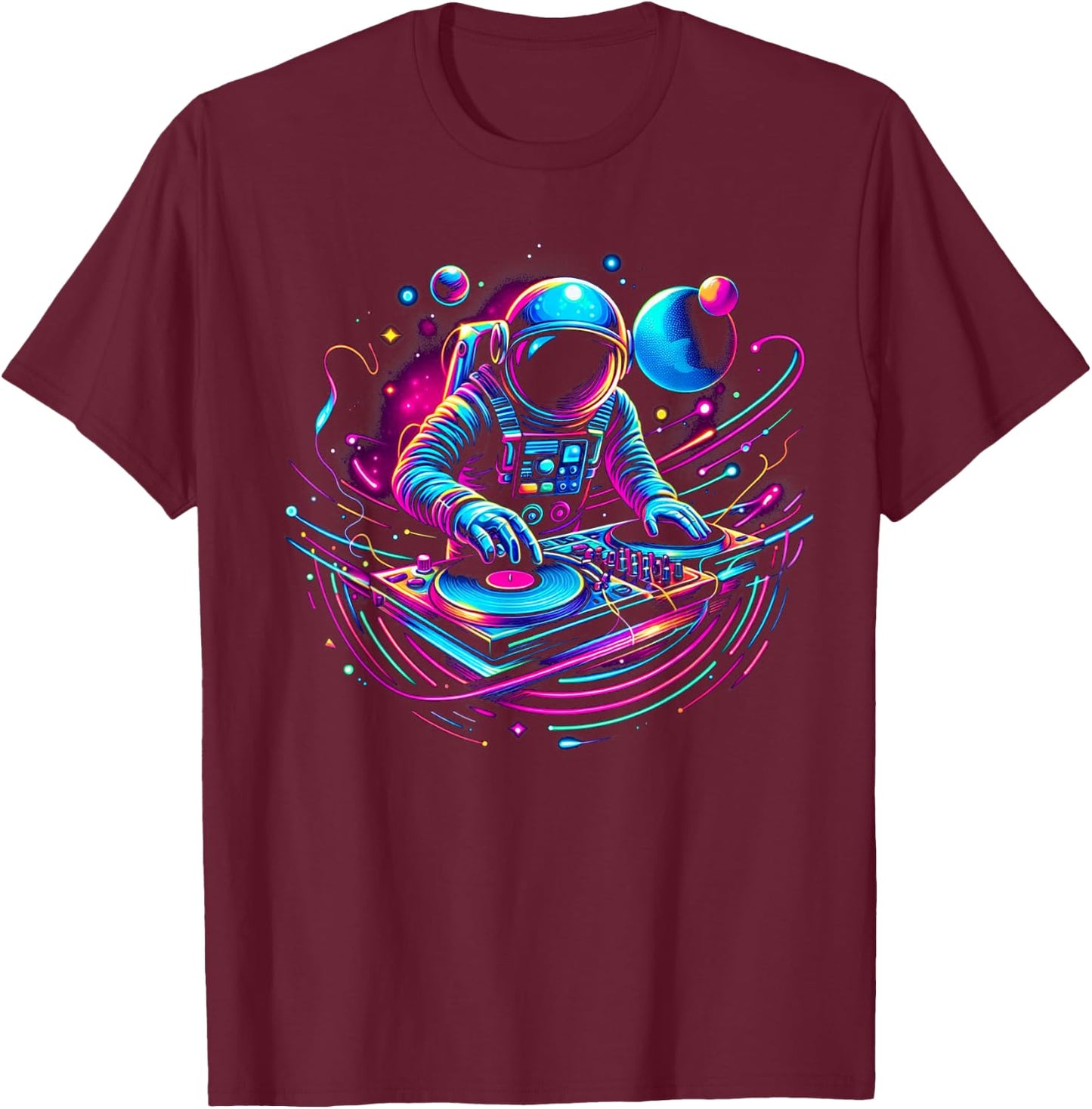 Astronaut DJ, DJing in Space, Music Lover cool Graphic T-Shirt - T-Shirt | Maroon
