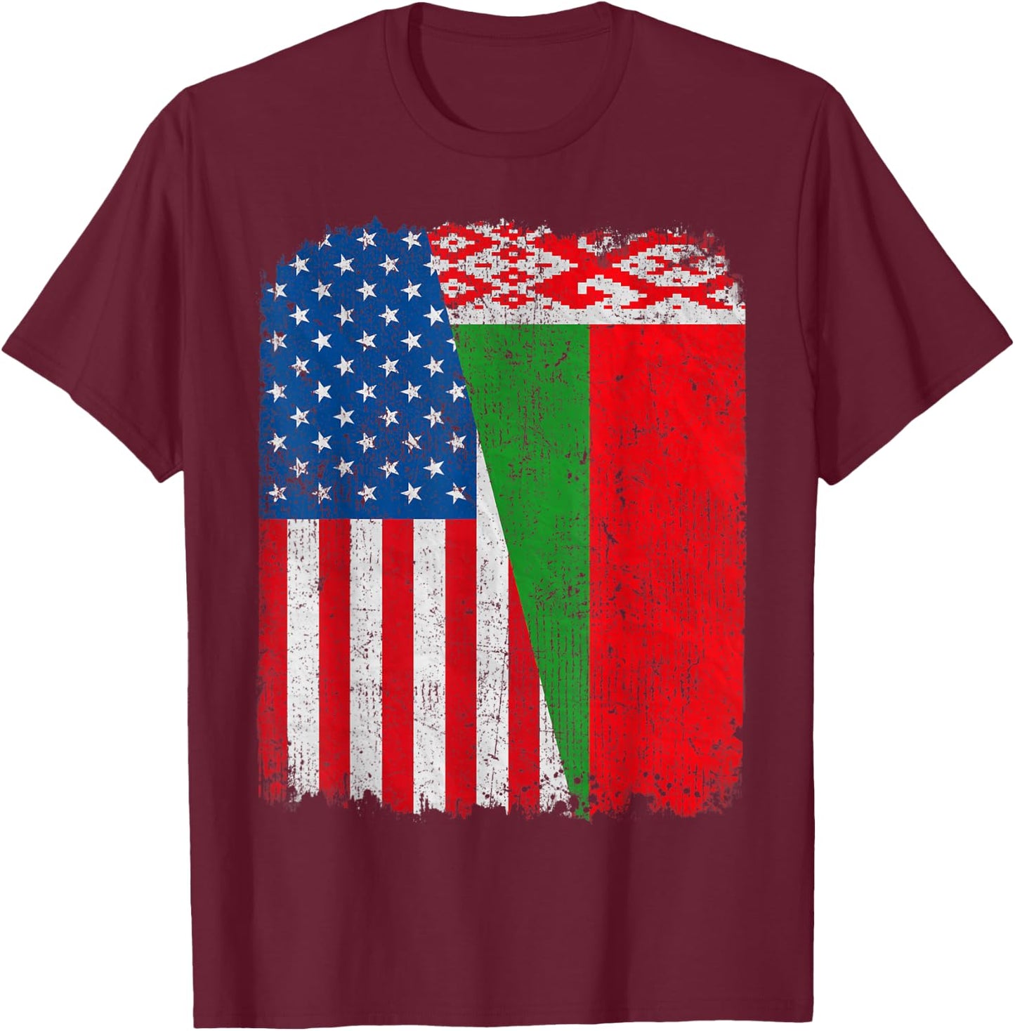 Belarusian American Flag Half USA Belarus Root Proud Kids Men T-Shirt - T-Shirt | Maroon