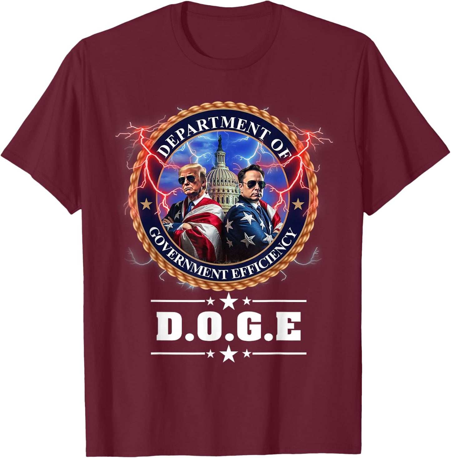 DOGE Department of Government Efficiency Trump 47th Elon , Black, S T-Shirt - T-Shirt | Maroon
