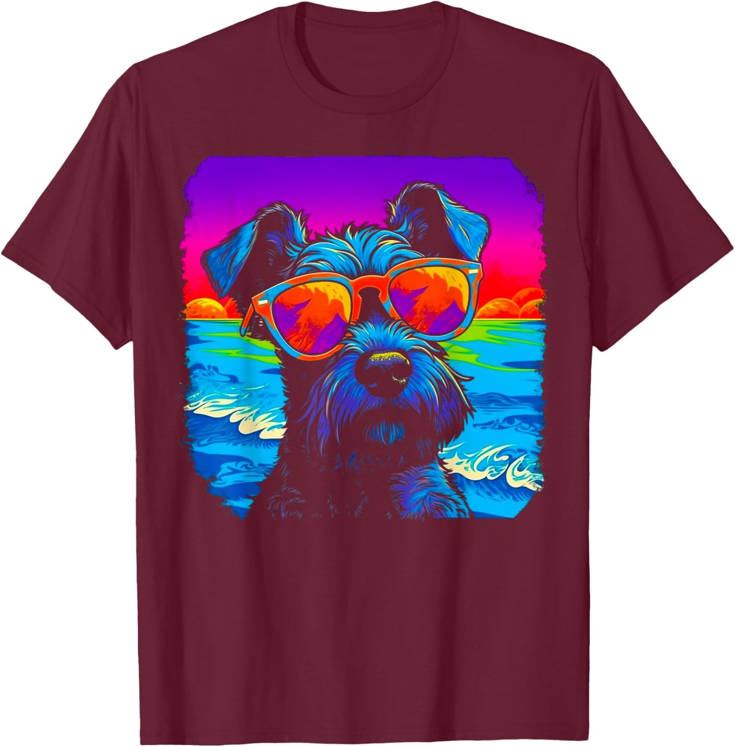 Summer Schnauzer Dog T-Shirt - T-Shirt | Maroon