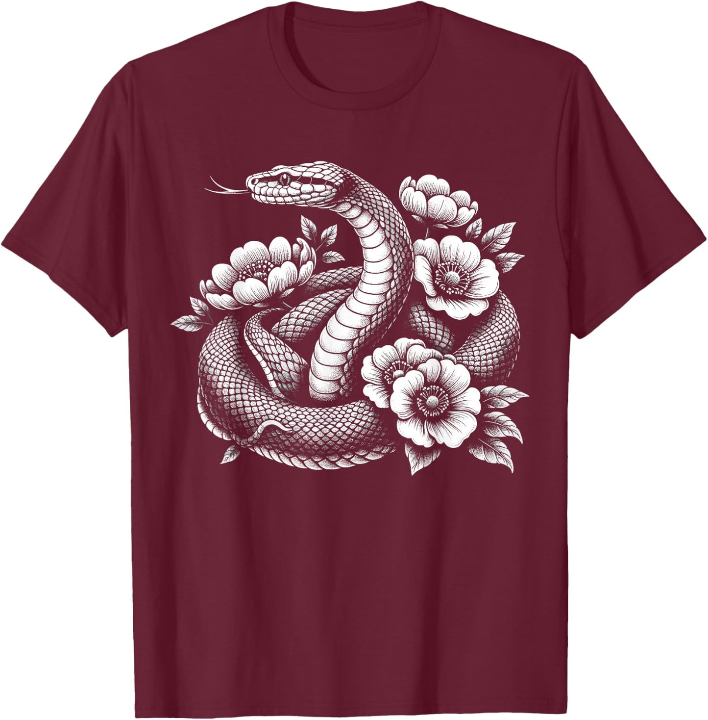 Snake Flowers T-Shirt - T-Shirt | Maroon
