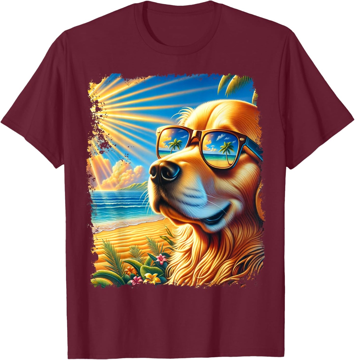 Golden Retriever Hawaiian T-Shirt - T-Shirt | Maroon