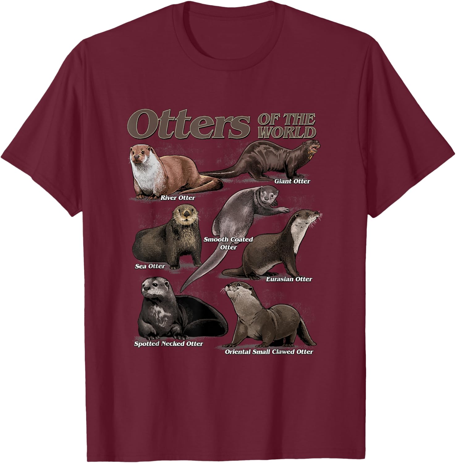 Otters Animals of the World Educational Animal Otter Lovers T-Shirt - T-Shirt | Maroon