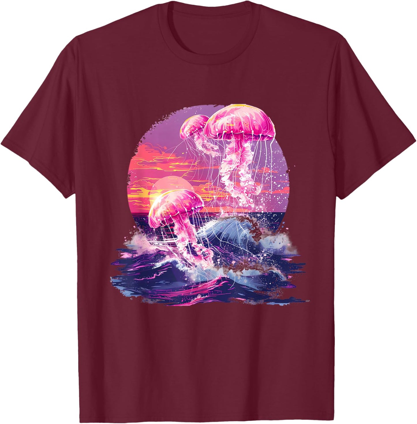 Jellyfish Sunset Ocean Sea Jellyfish Sea Ocean Animal Lover T-Shirt - T-Shirt | Maroon