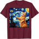Art Van Gogh Starry Night Cat Painting Cats Lover Mom Dad T-Shirt - T-Shirt | Maroon