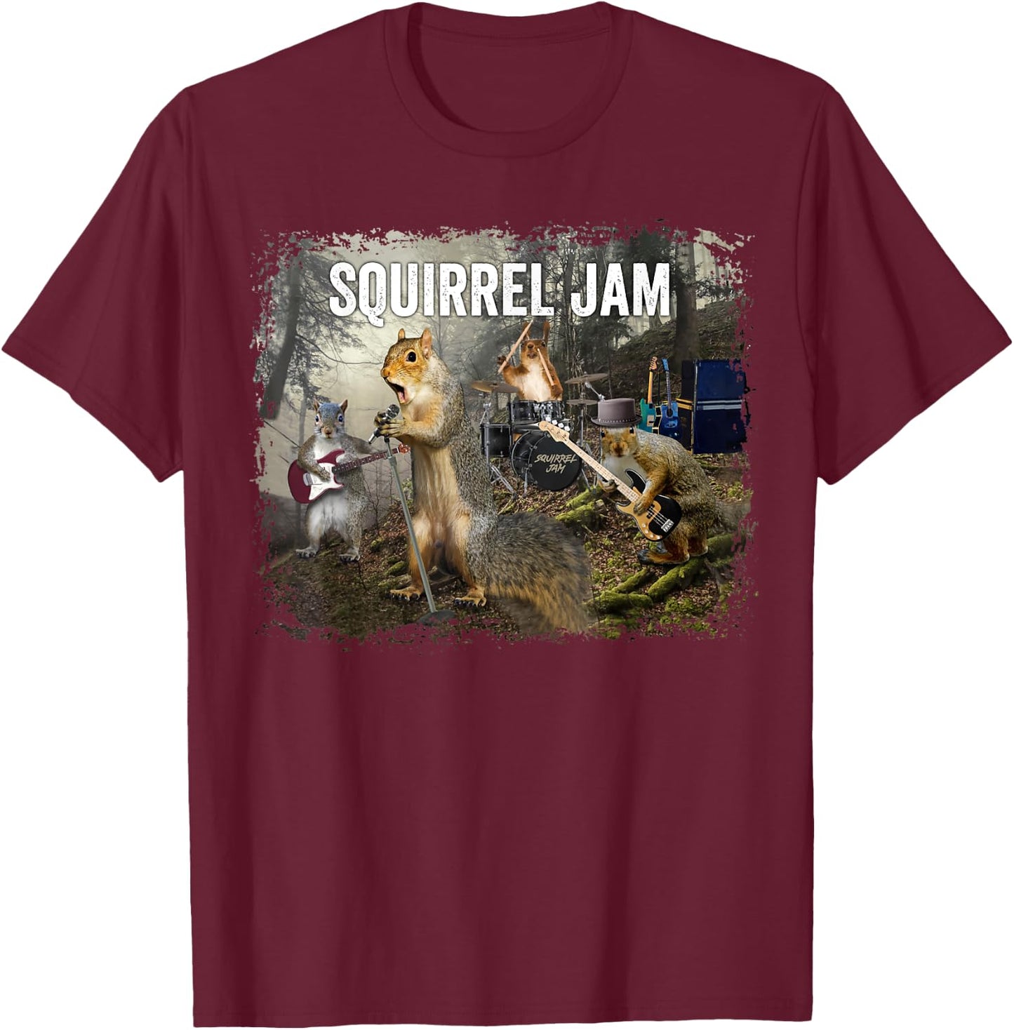 Squirrel Jam - funny squirrel rock group T-Shirt - T-Shirt | Maroon