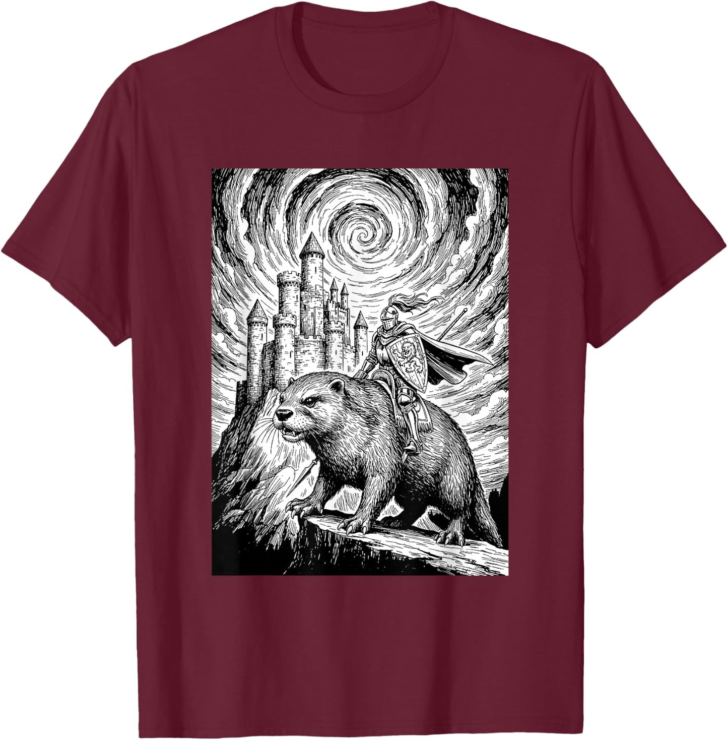 Giant Otter Fantasy Knight Medieval Design T-Shirt - T-Shirt | Maroon