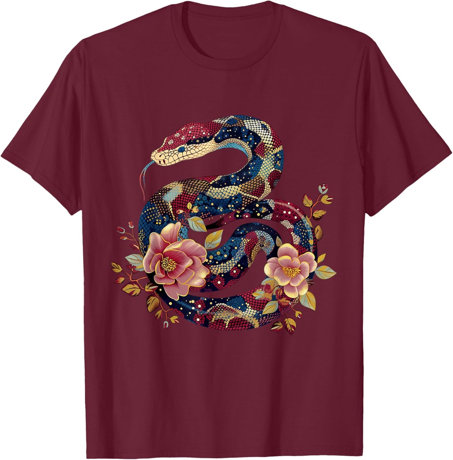 Python Snake Floral Ball Python Tattoo Flowers Snake Lover T-Shirt - T-Shirt | Maroon